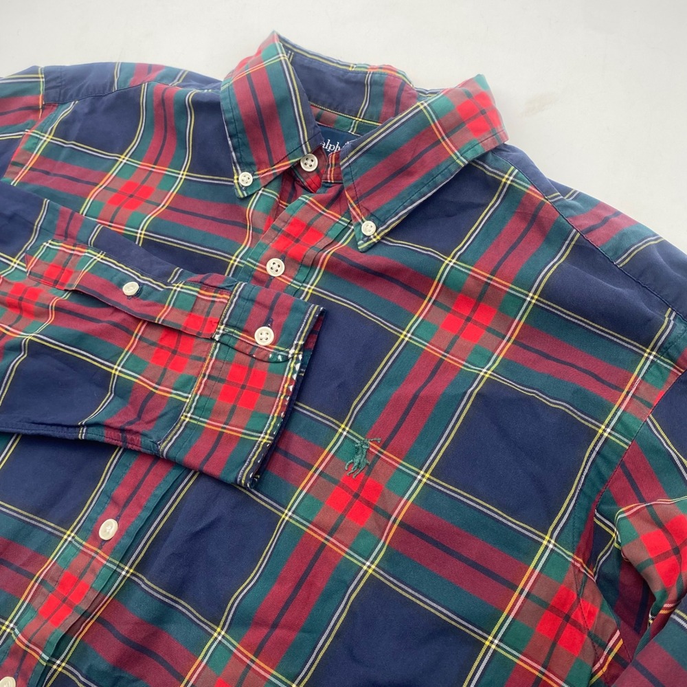 Polo Ralph Lauren Classic Fit Shirt Mens Large Navy Red Plaid Cotton Button Down